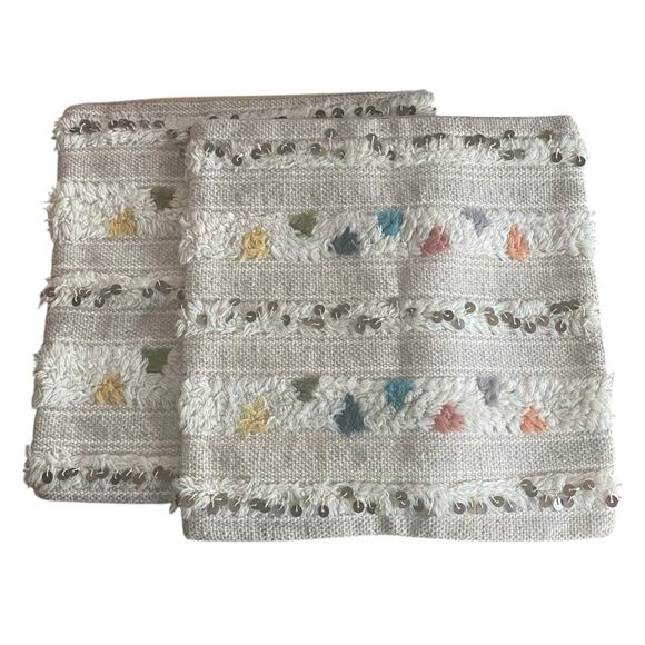 Pottery Barn 18x18 Wool Pillow Covers Set 2 India Bohemian Moroccan Metal Discs - Picture 1 of 7